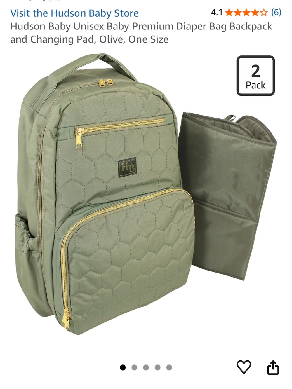 Hudson Baby Olive Quilted Diaper Backpack